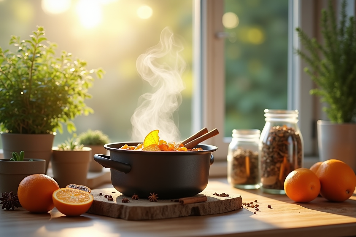 Cuisine moderne avec potpourri aux agrumes et cannelle