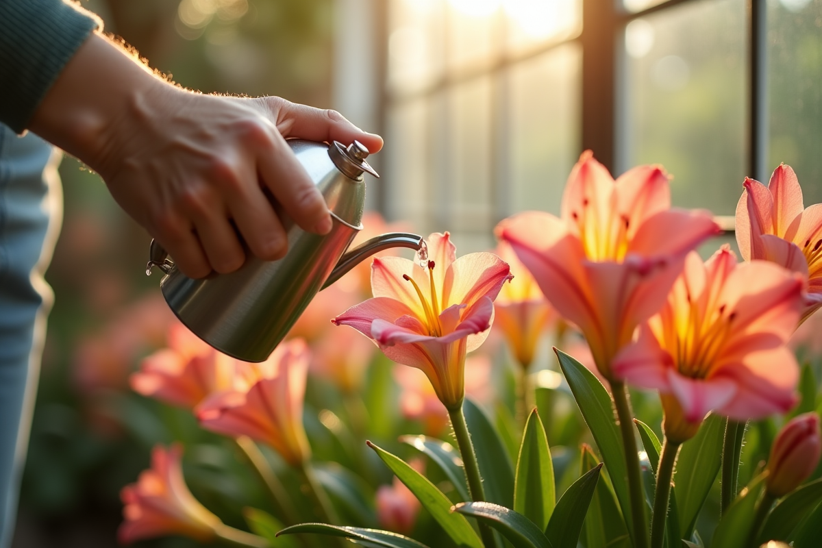 Fleurs T-shaped en pleine floraison dans un jardin intérieur lumineux
