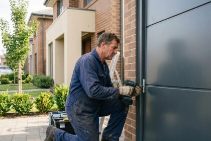 Porte de garage moderne installée avec des dispositifs de sécurité avancés