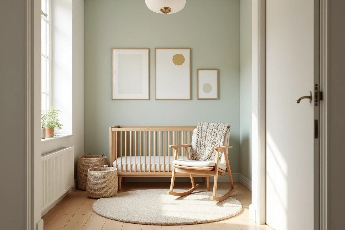 Nurserie moderne avec palette de couleurs taupe et vert