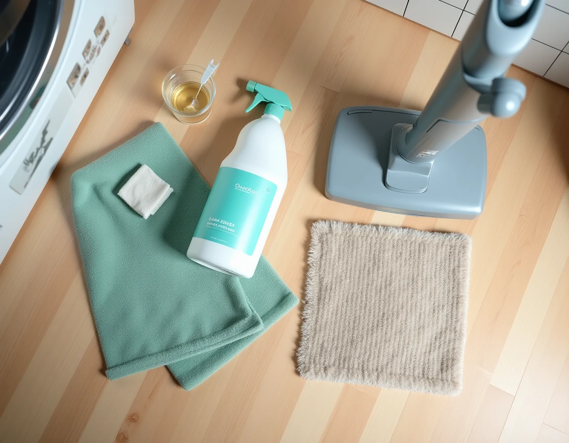 Présentation des produits et accessoires pour shampouineuse utilisés pour raviver les couleurs d'une moquette