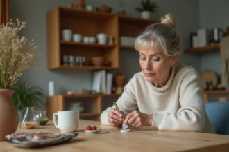 Femme réparant un ustensile de cuisine cassé